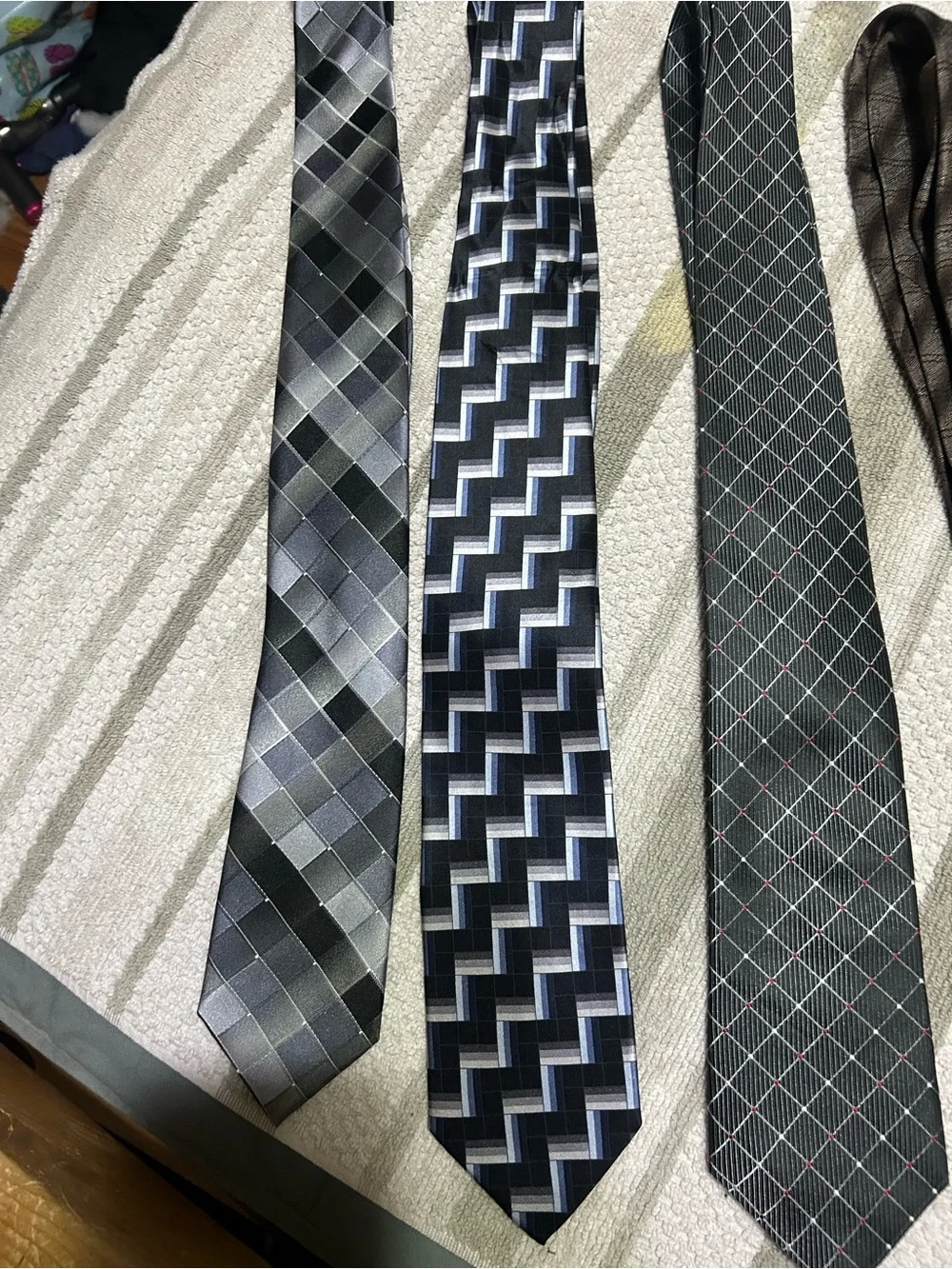 Lot of Seven Ties - Black, Gray, Silver & Brown